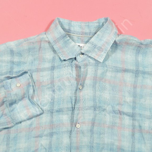 Peter Millar Shirt Mens Size XL Blue Plaid Linen Crystal Beach Button Down - Picture 1 of 6